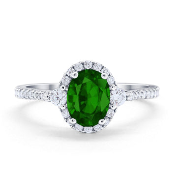 Art Deco Oval Wedding Engagement Ring Simulated Green Emerald CZ 925 Sterling Silver